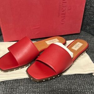 Valentino Garavani Red Studded Leather Sandals